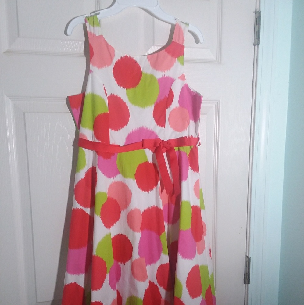 Pink and red multi colored polka dot dress